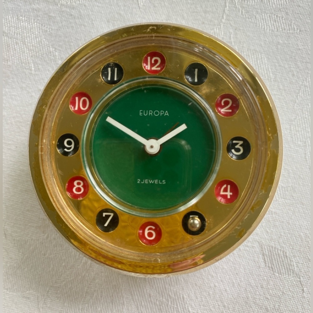 Vintage Europa 2 Jewels Wind Up Roulette Wheel Alarm Clock